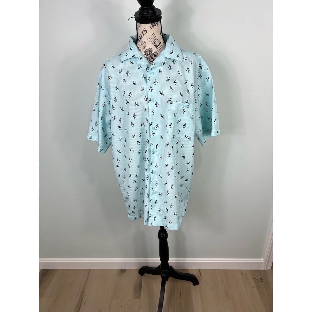 NWOT Men's Hagger Clothing Blue & Black Martini Glass Button up short sleeve Top